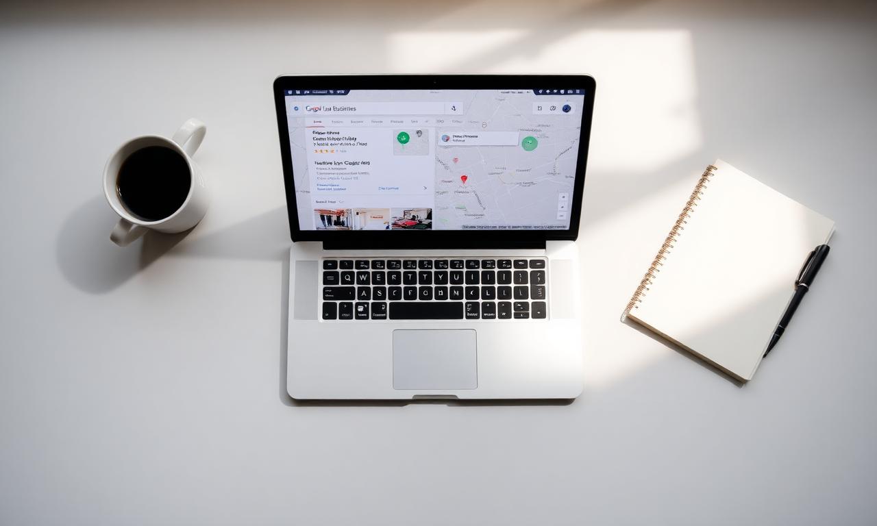 Laptop showing Google Maps with a local business ranked in the 3-pack